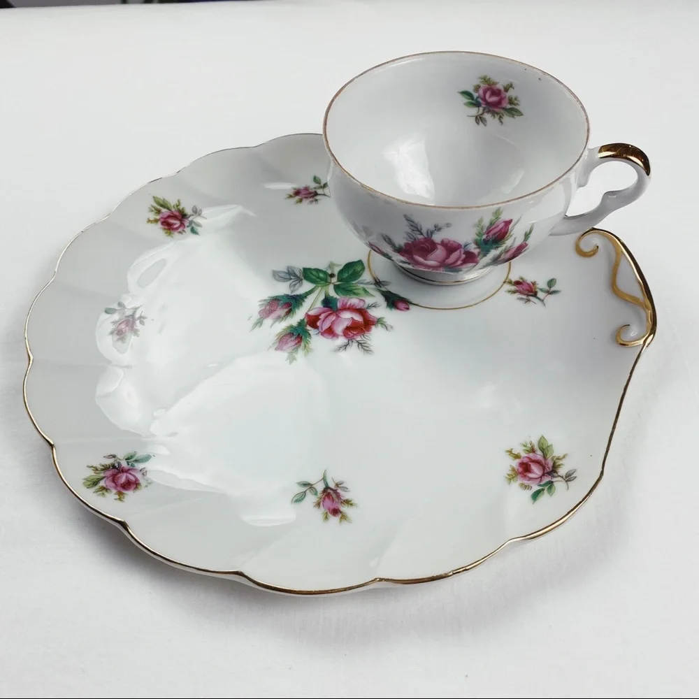 Vintage Dragon China Rose Tea & Toast Snack Plate Teacup Set